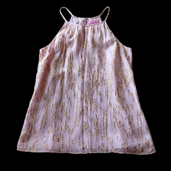Lilly Pulitzer Silk Pink Tank Top with Gold Foil Spots, Size XS/S - Picture 1 of 16